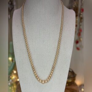 Vintage Glass Faux Pearl Necklace Champagne Color Jewelry Ornate Clasp